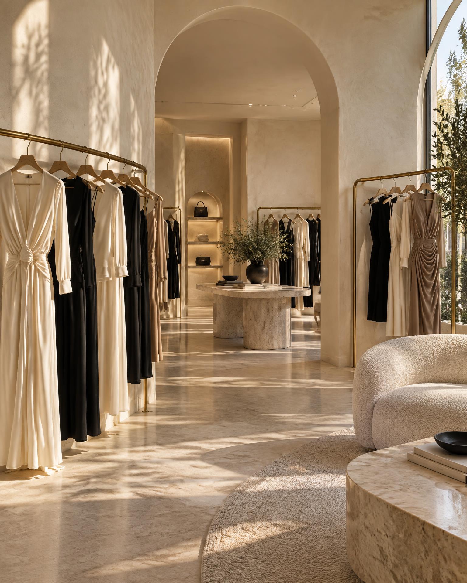 Interior sofisticado da boutique TC Vest